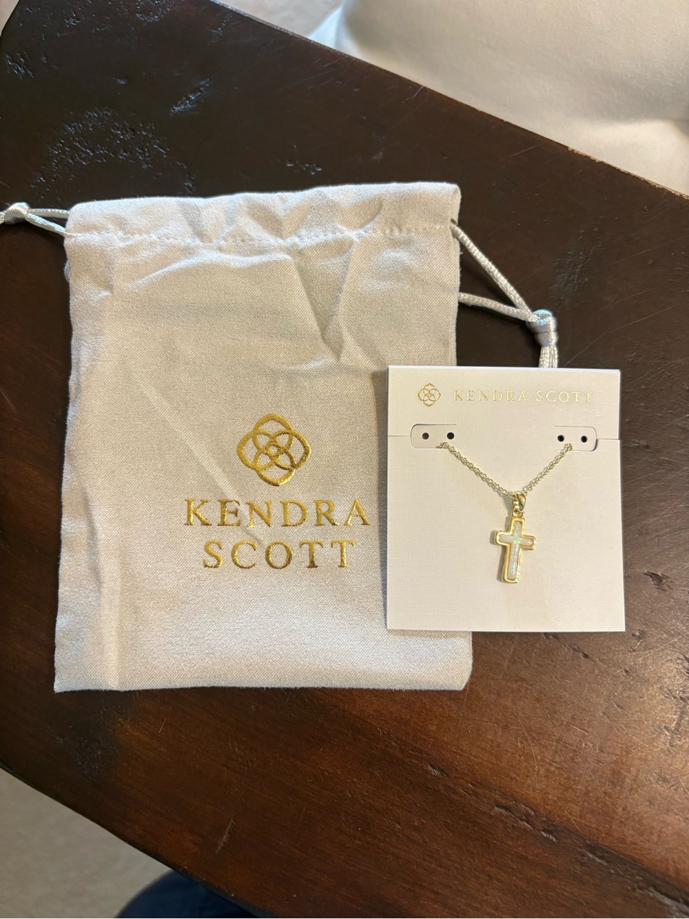 NWT: Kendra Cross Gold Pendant Necklace in White Lab Grown Opal - Picture 3 of 3